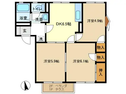 ロイヤルハイツウエハラB(3DK/1階)の間取り写真