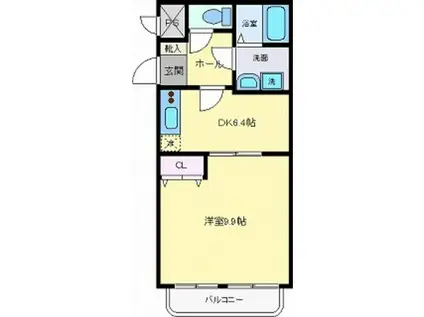 ルームドカヤ(1DK/2階)の間取り写真