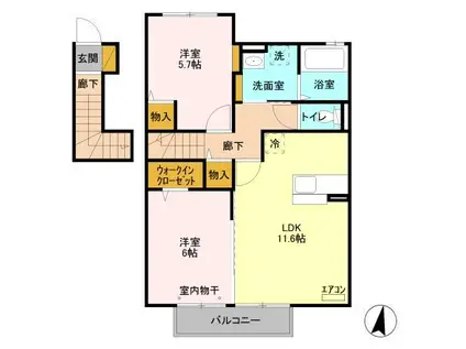 ソレアード A(2LDK/2階)の間取り写真