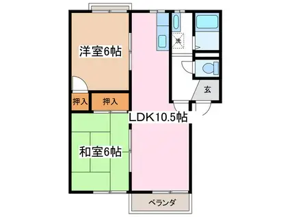 フレグランスアルピナB(2LDK/2階)の間取り写真