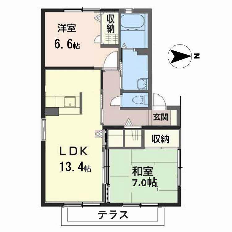 フェリシティーA・C棟(2LDK/1階)の間取り写真