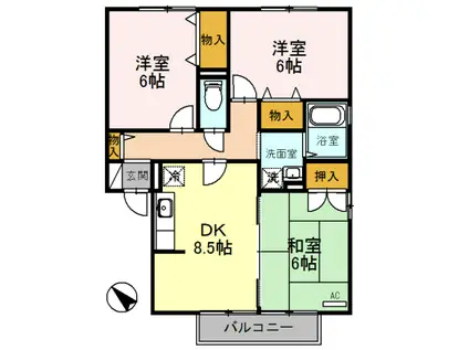 インフォレストB棟(3DK/2階)の間取り写真