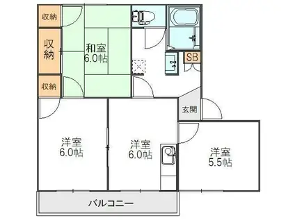 メゾン旭C棟(3DK/1階)の間取り写真