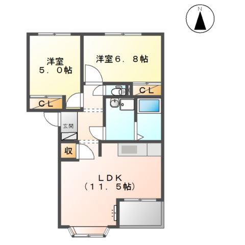 サンソレイユA(2LDK/2階)の間取り写真