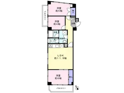 市川真間マンション(3LDK/6階)の間取り写真