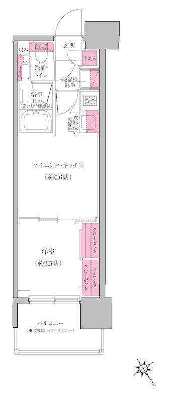 レジディア門前仲町プレイス(1DK/10階)の間取り写真
