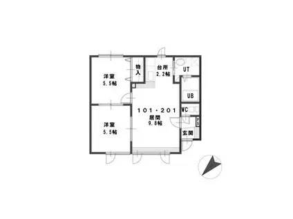 ルミエールドゥマンII(2LDK/2階)の間取り写真