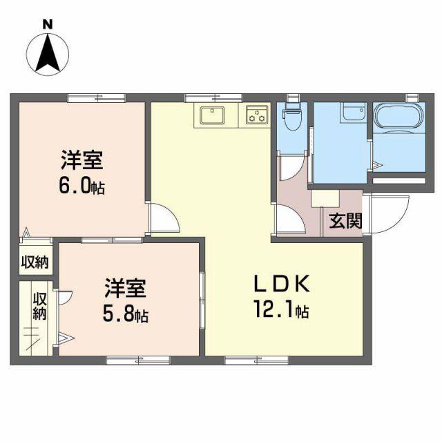 フレグランス関谷 A棟(2LDK/2階)の間取り写真