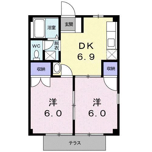 アヴェニ-ルハイツ(2DK/1階)の間取り写真