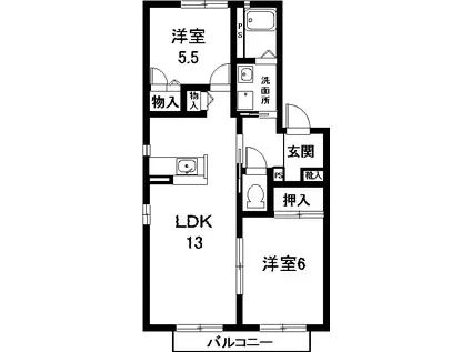 レジデンス翼B(2LDK/1階)の間取り写真