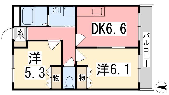 エスポワール青山(2DK/1階)の間取り写真