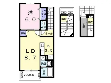 プリムヴェールヒルズII(1LDK/3階)の間取り写真