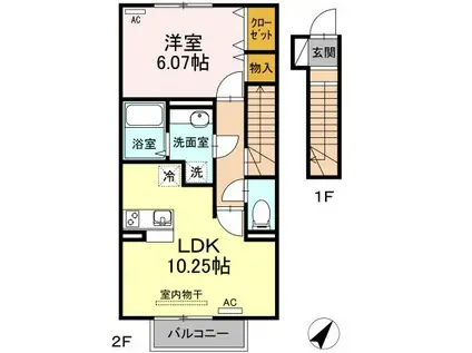 みつばち本町III(1LDK/1階)の間取り写真