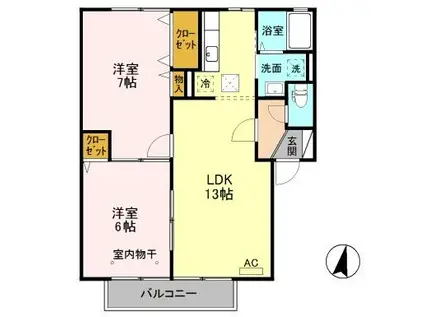 フローラA棟(2LDK/1階)の間取り写真