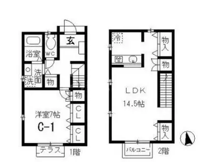 プルミエ葛西 C棟(1LDK/1階)の間取り写真