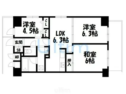 グランドゥール太秦(2LDK/1階)の間取り写真