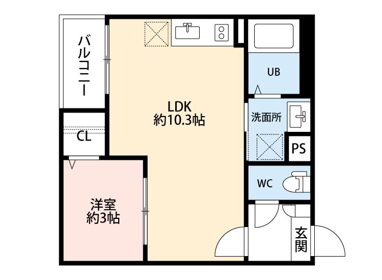 JACK ASHINOYAI(1LDK/3階)の間取り写真