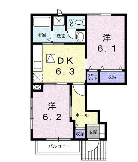 ビオレータ熊野(2DK/1階)の間取り写真