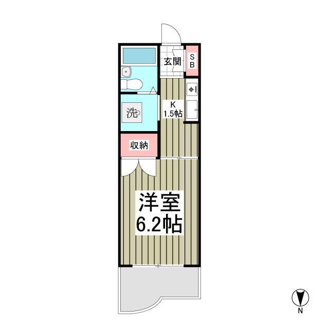 パールハイツ東八幡(1K/2階)の間取り写真