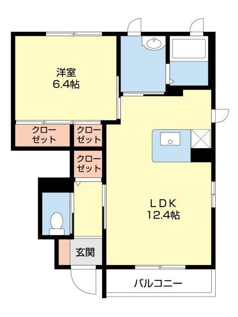 エスポワール21 C(1LDK/1階)の間取り写真