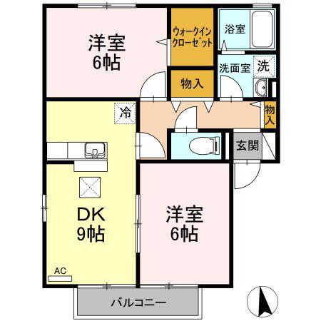 ラ・ヴェール B棟(2DK/1階)の間取り写真