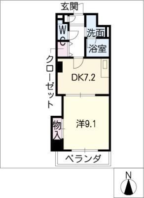 レジデンスカープ今池(1DK/10階)の間取り写真