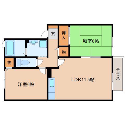 サニードゥウエリングII(2LDK/1階)の間取り写真