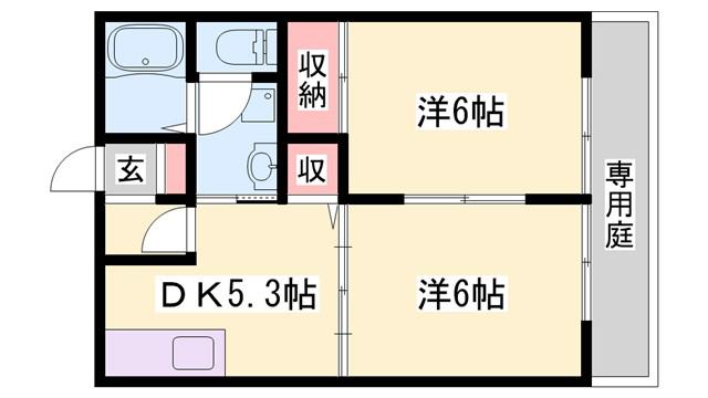 フラワーハイツ B棟(2DK/1階)の間取り写真