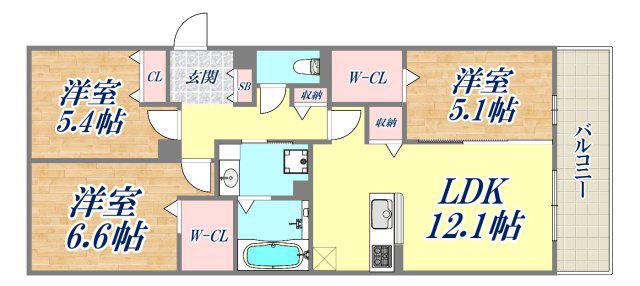 ラポール岡本(3LDK/1階)の間取り写真
