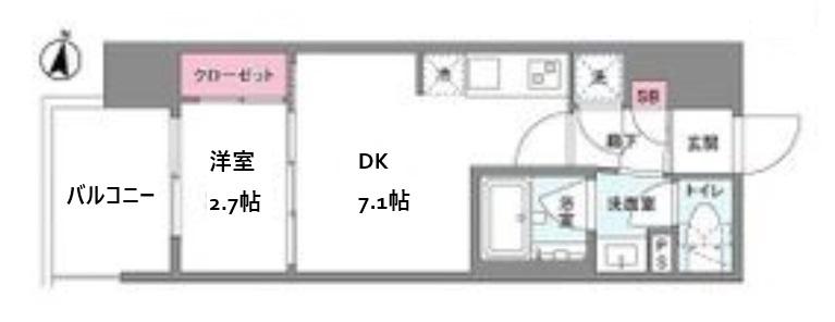 シーズンフラッツ中崎(1DK/8階)の間取り写真