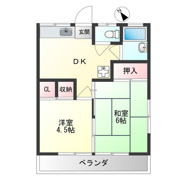 メゾン田辺(2DK/2階)の間取り写真