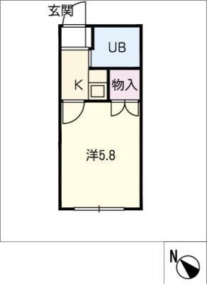 ピジョン九の城(1K/1階)の間取り写真