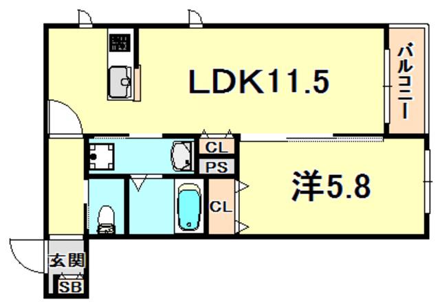 リバージュブンベエ(1LDK/2階)の間取り写真