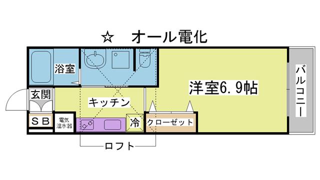 ヴィアノ緑が丘 ウエスト(ワンルーム/1階)の間取り写真