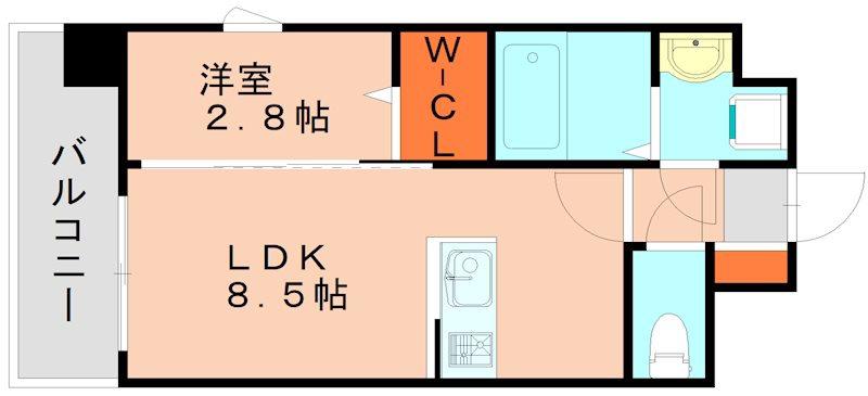 レジス箱崎東(1LDK/4階)の間取り写真