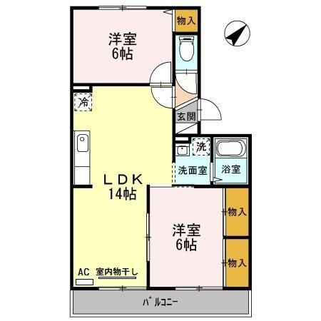ハイカムール山田(2LDK/2階)の間取り写真