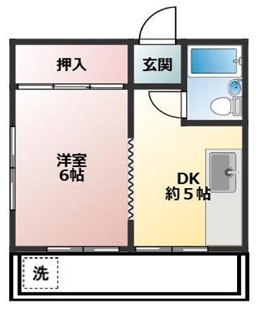 ハイツパーソン倉石(1DK/3階)の間取り写真