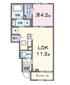 カーサレーナF(1LDK/1階)の間取り写真