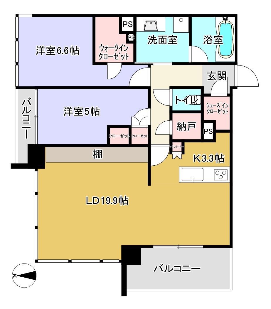 ブリリアタワー高崎アルファレジデンシア(2LDK/23階)の間取り写真