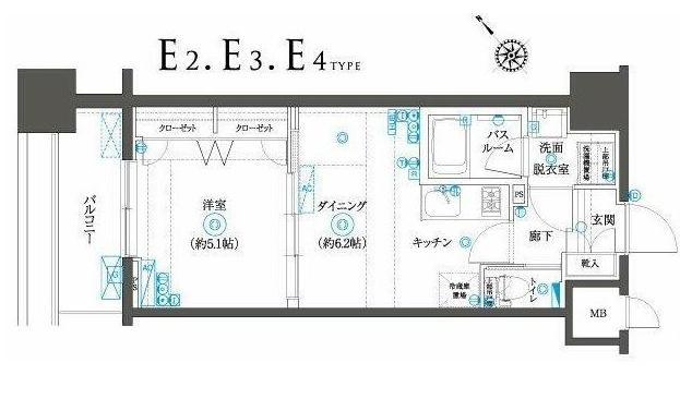 フェニックスヨコハマスクエア(1DK/3階)の間取り写真