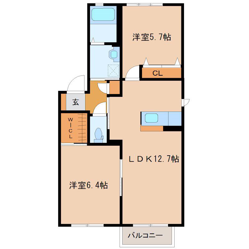 ゴールドヴィラB棟(2LDK/2階)の間取り写真