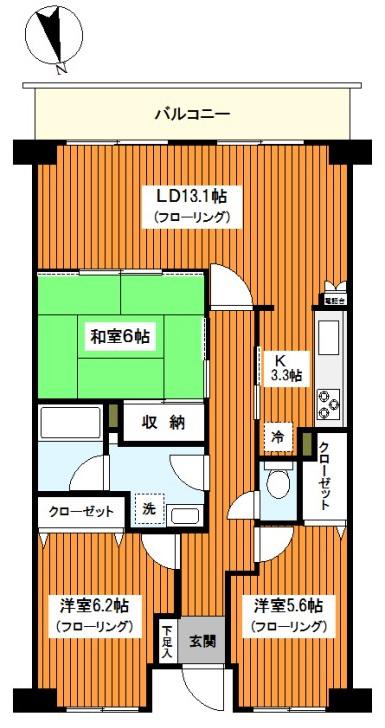 TS GARDEN横浜岸根公園(3LDK/1階)の間取り写真