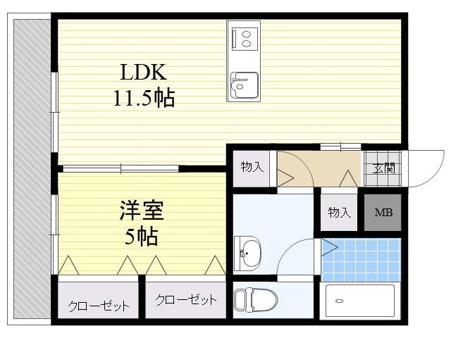 セジュール田の湯(1LDK/1階)の間取り写真