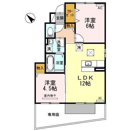 ボナール中の島B(2LDK/1階)の間取り写真