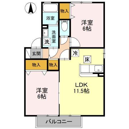 ウィルモアガーデン E(2LDK/1階)の間取り写真