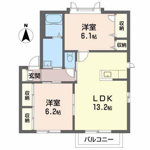 ウエストフィールドA棟(2LDK/1階)の間取り写真