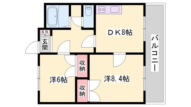 コンパスローズ白浜(2LDK/3階)の間取り写真
