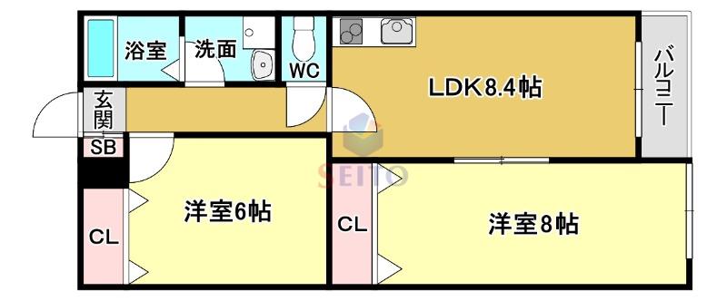 クレセル利倉東I(2LDK/3階)の間取り写真