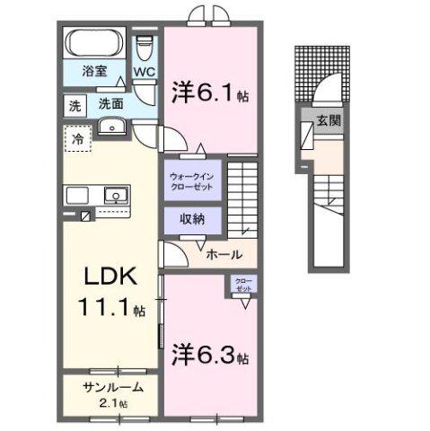 アヴァン・リヴィエール(2LDK/2階)の間取り写真