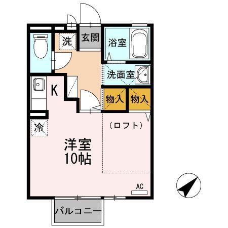 ツインズ・ワン(ワンルーム/2階)の間取り写真